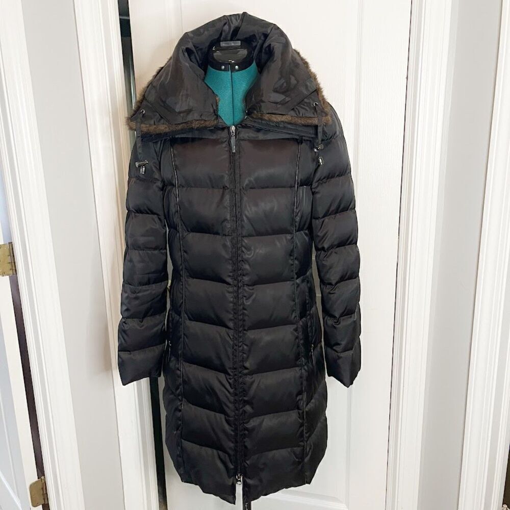 Nautica Quilted Down Feather Removable Faux Fur Zip Warm Fitted Puffer Coat